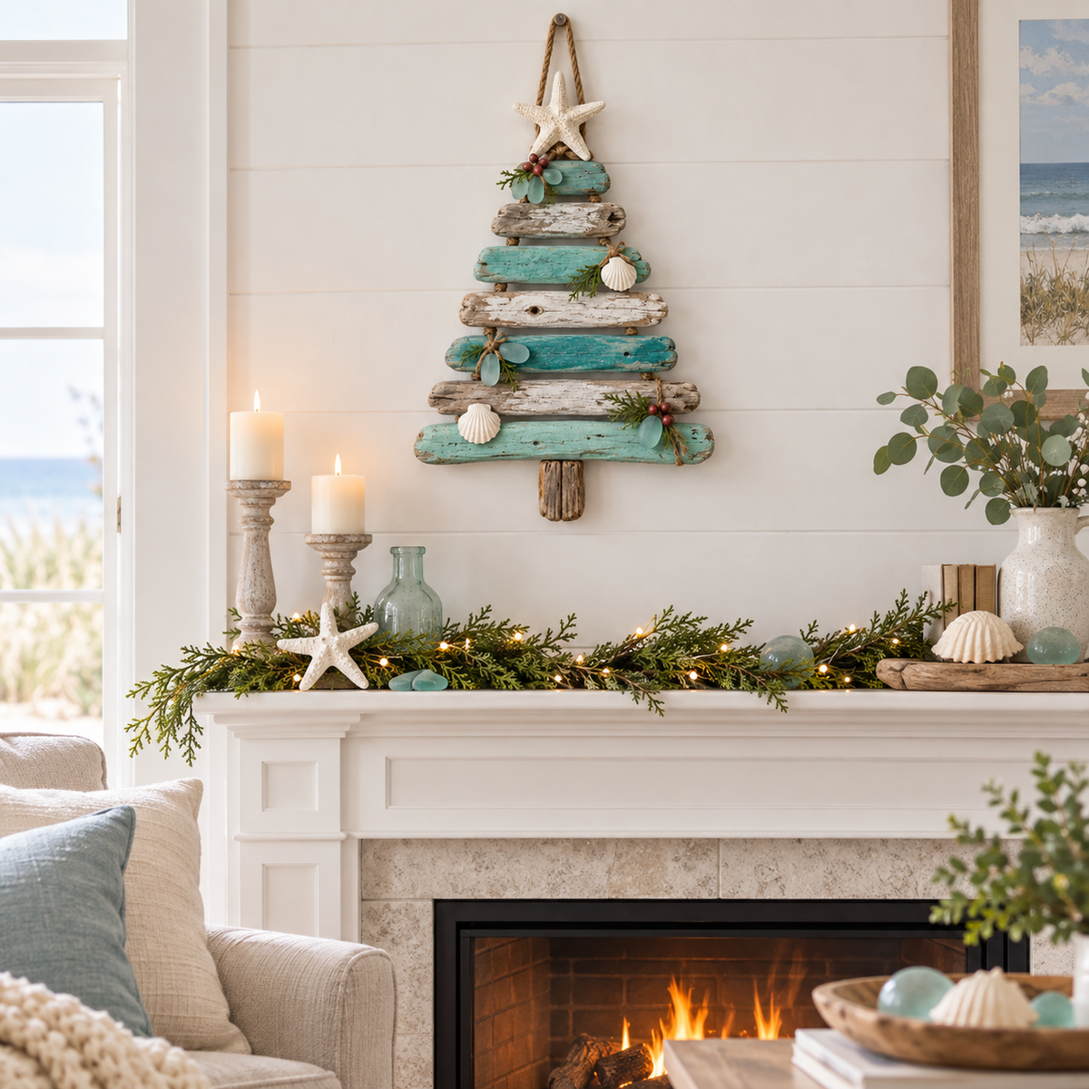 🔥😍Coastal Holiday Tree – Glowing Beach House Wall Decor🌊🎄
