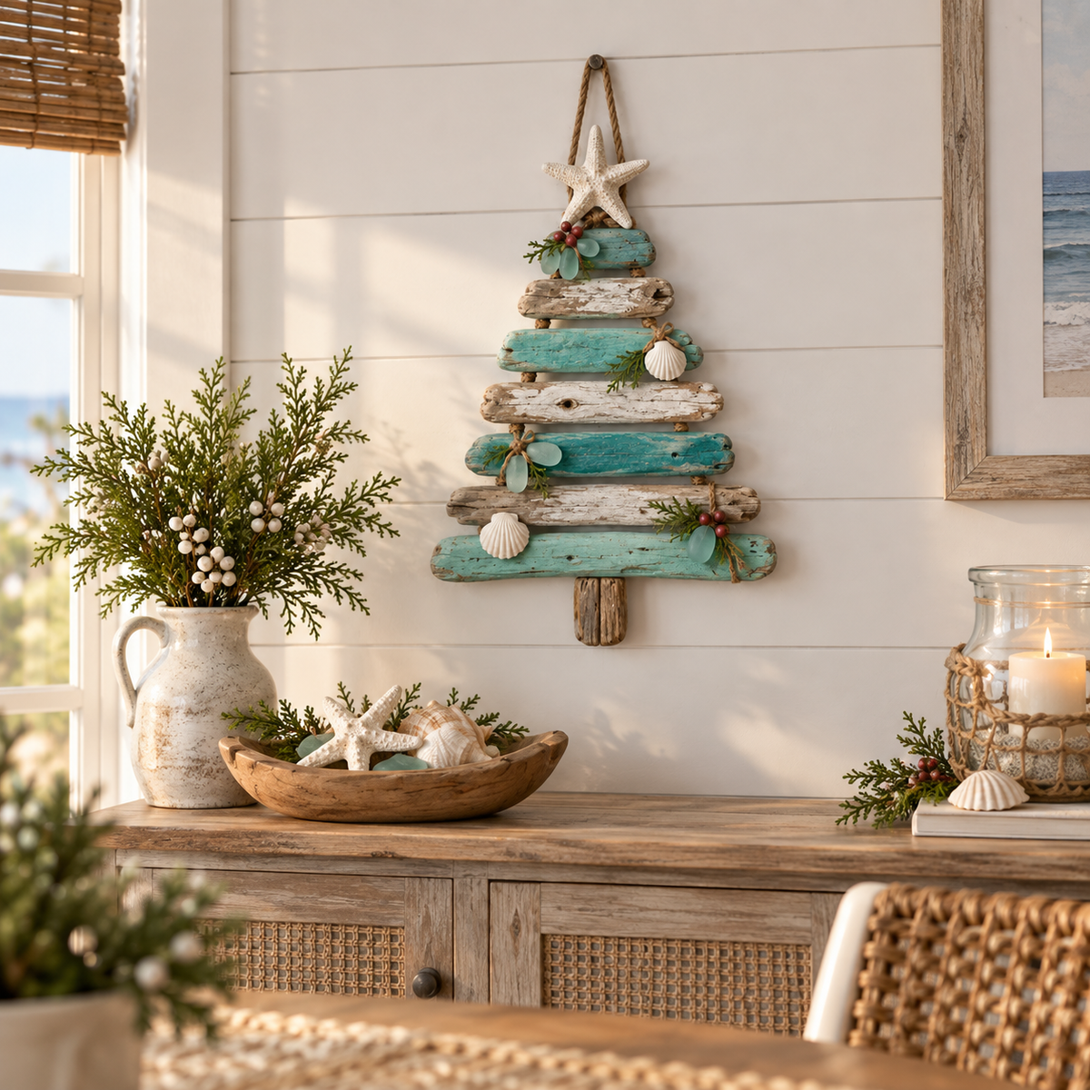 🔥😍Coastal Holiday Tree – Glowing Beach House Wall Decor🌊🎄