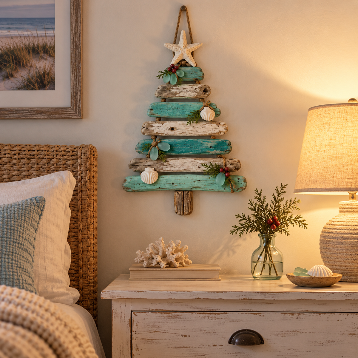 🔥😍Coastal Holiday Tree – Glowing Beach House Wall Decor🌊🎄