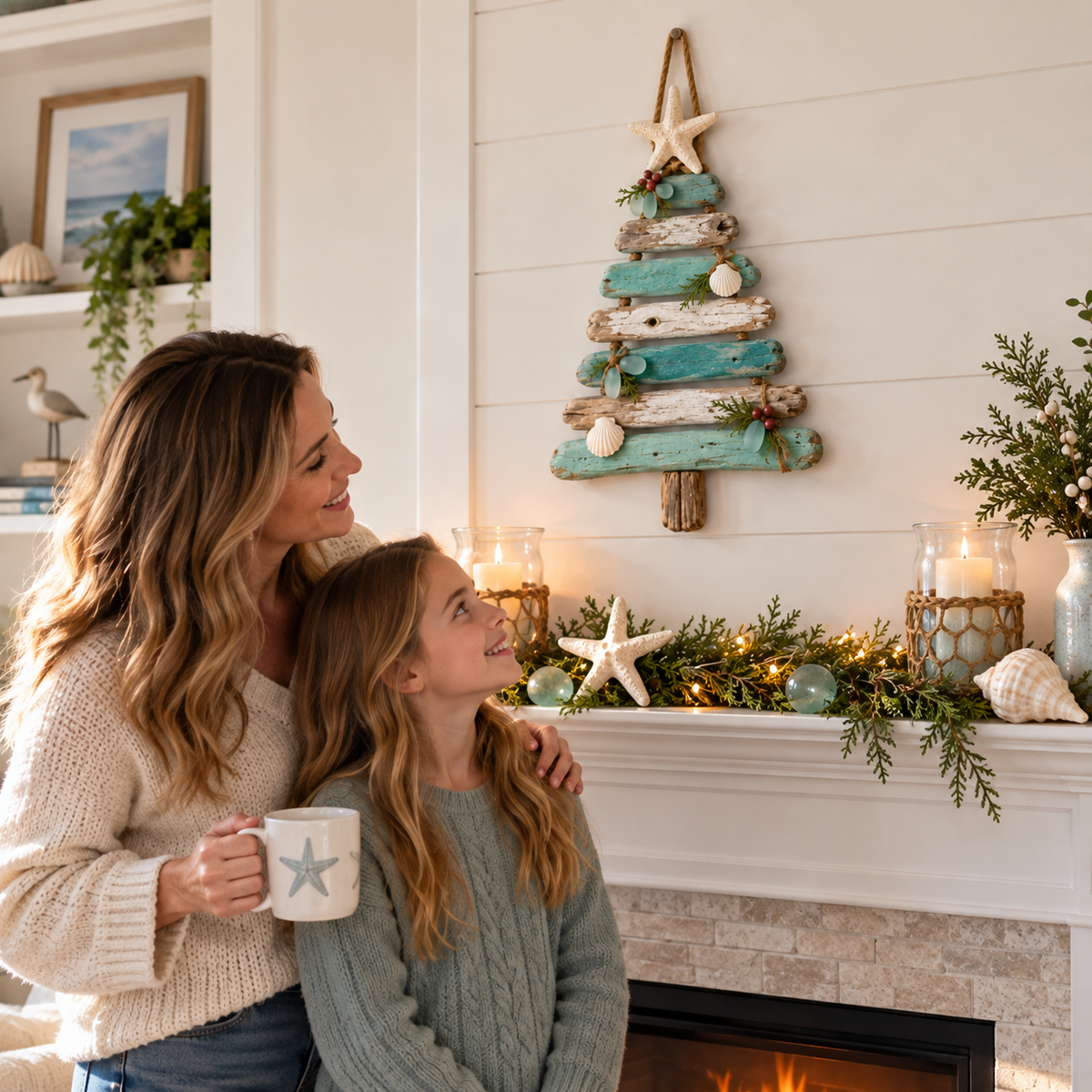 🔥😍Coastal Holiday Tree – Glowing Beach House Wall Decor🌊🎄