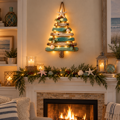 🔥😍Coastal Holiday Tree – Glowing Beach House Wall Decor🌊🎄