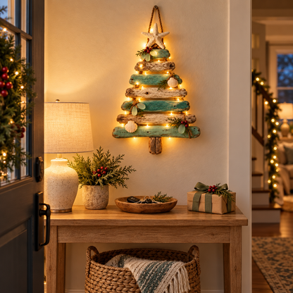 🔥😍Coastal Holiday Tree – Glowing Beach House Wall Decor🌊🎄