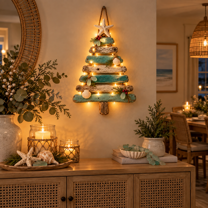 🔥😍Coastal Holiday Tree – Glowing Beach House Wall Decor🌊🎄