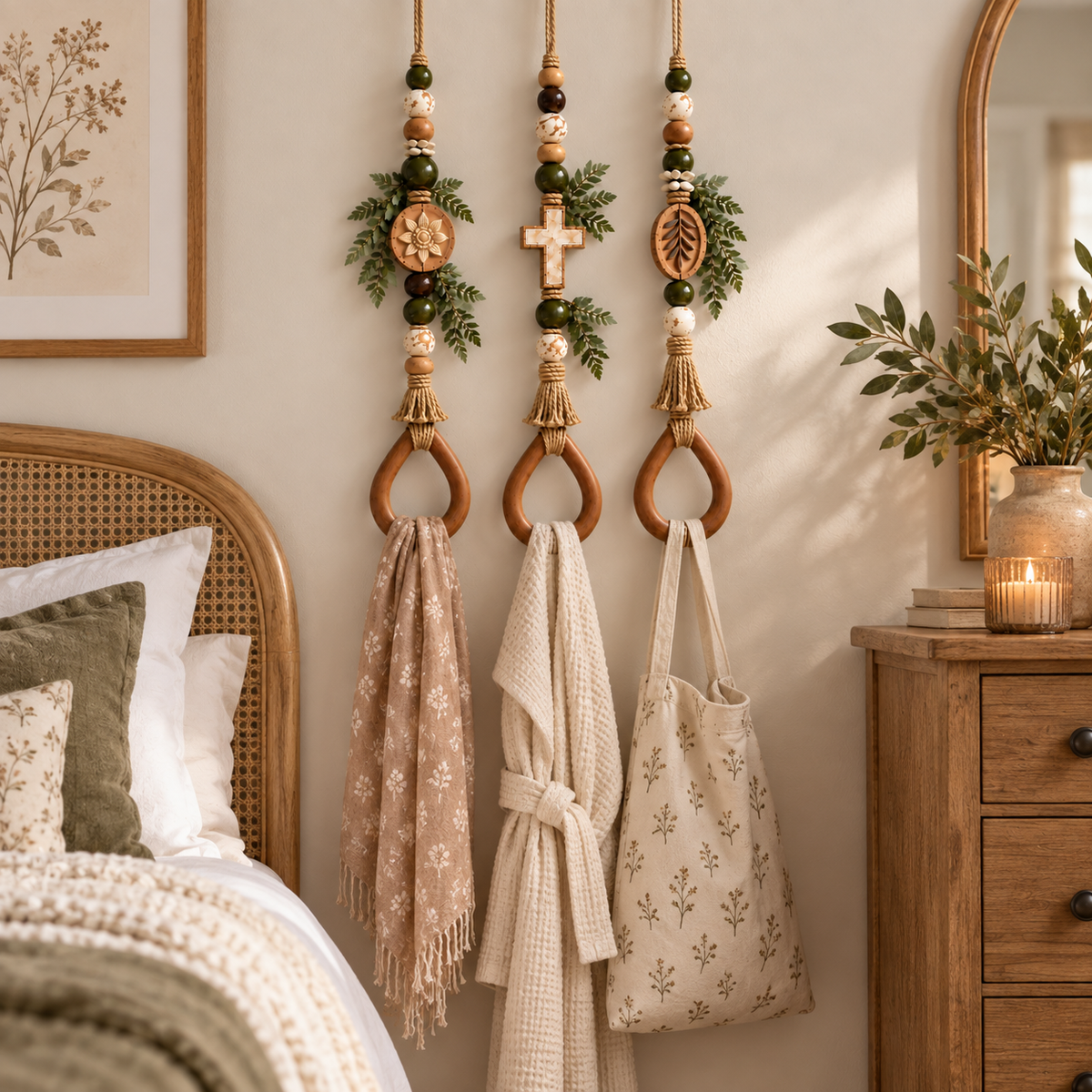 🔥😍Boho Teardrop Wall Hanger – Rustic Wooden Towel & Accessory Organizer