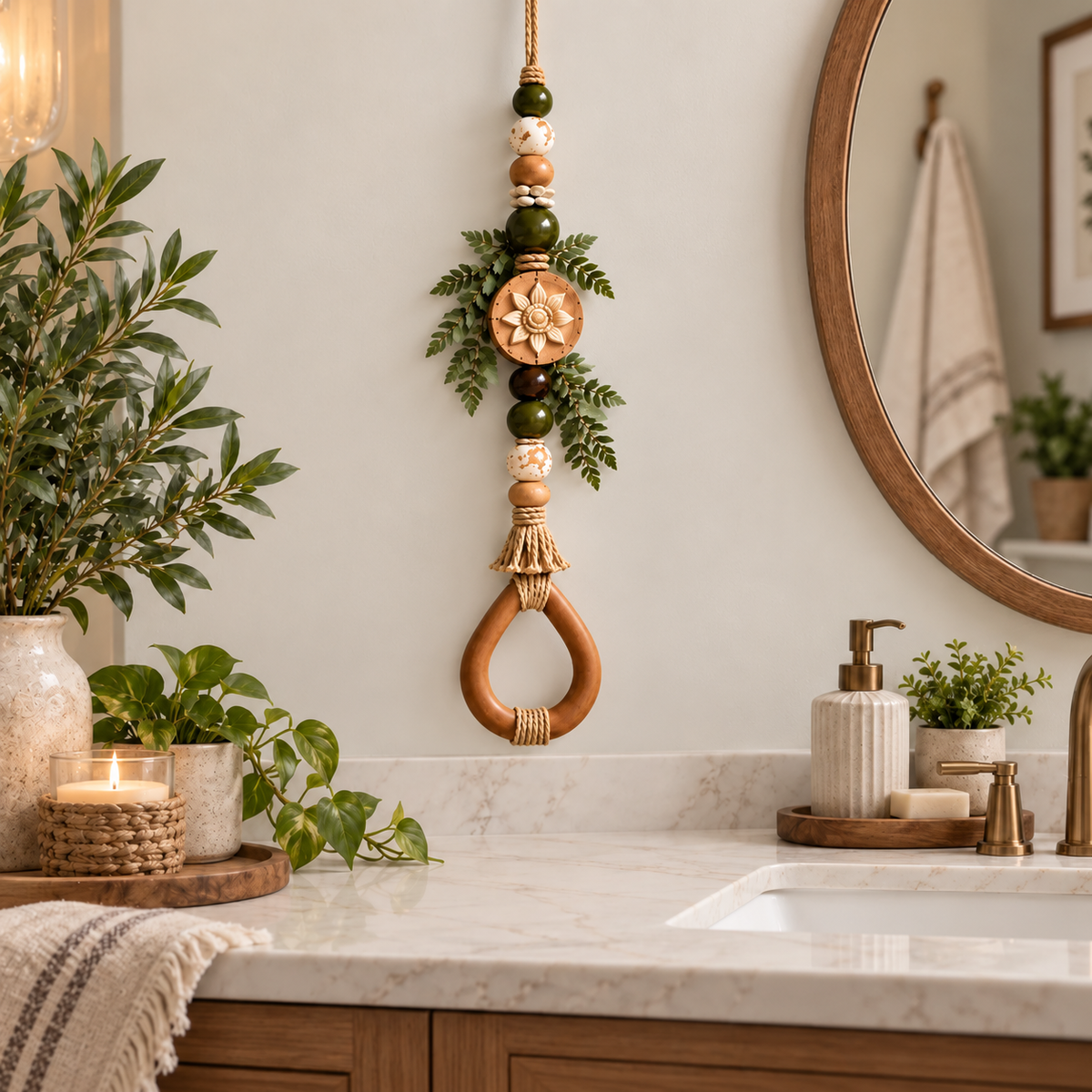 🔥😍Boho Teardrop Wall Hanger – Rustic Wooden Towel & Accessory Organizer