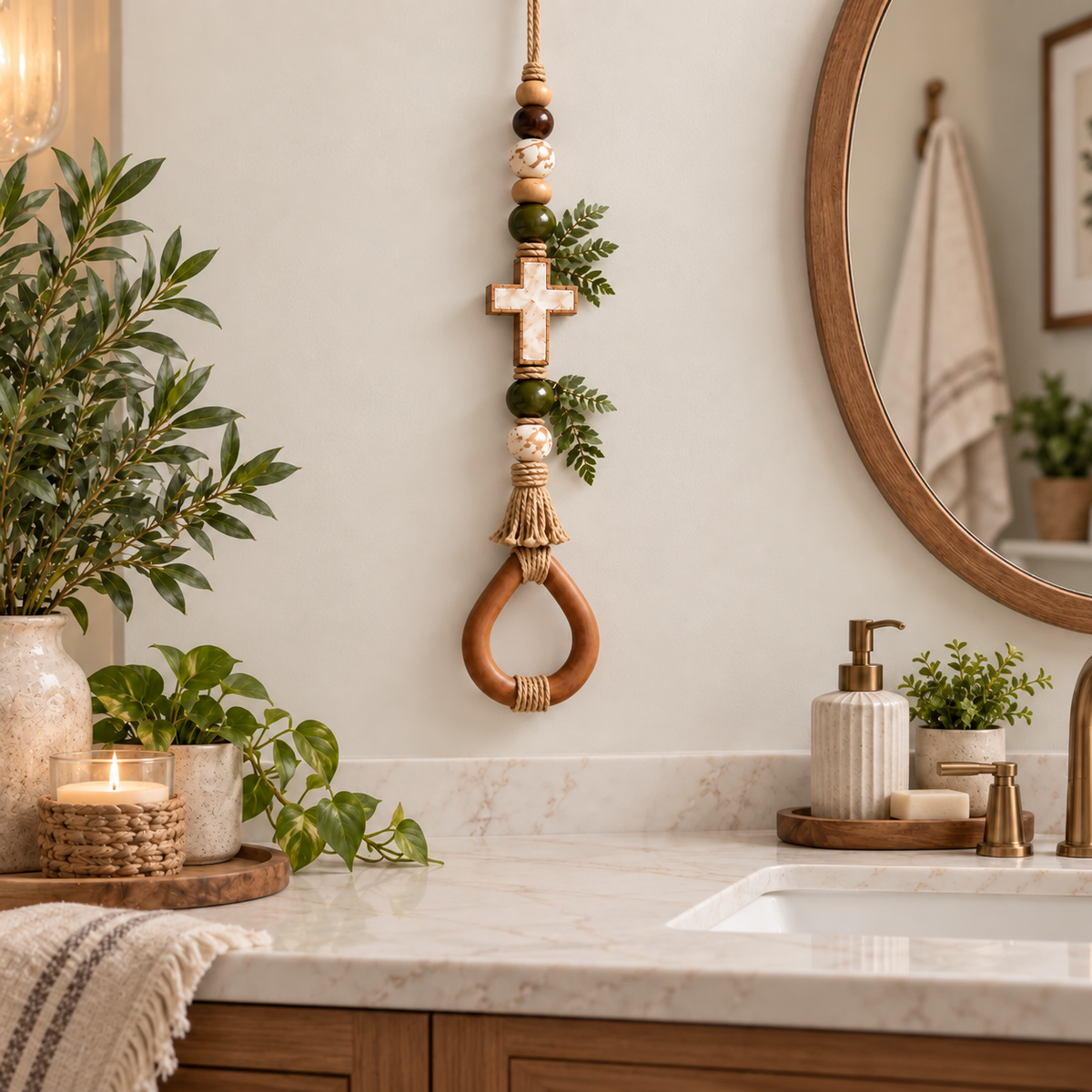 🔥😍Boho Teardrop Wall Hanger – Rustic Wooden Towel & Accessory Organizer