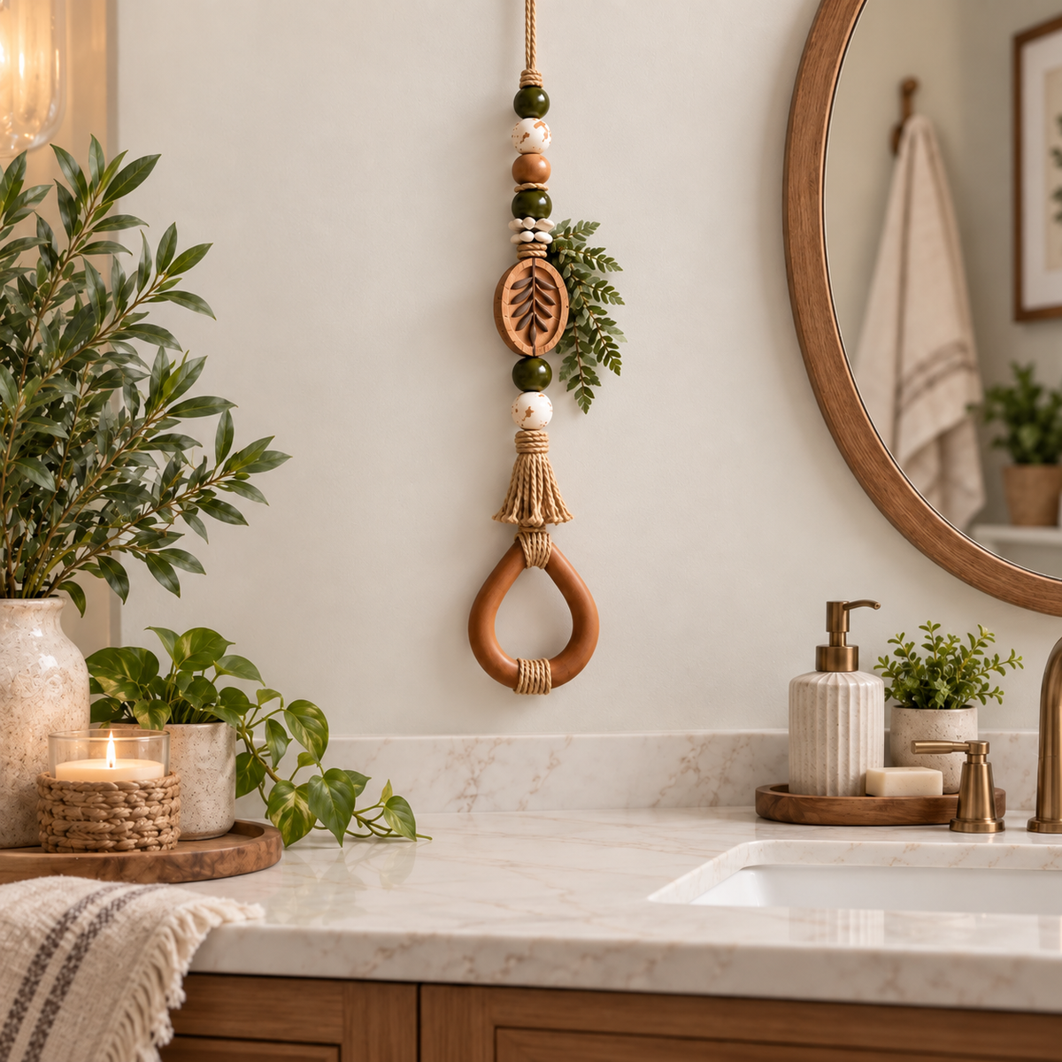 Leaf design teardrop wall hanger with green plants