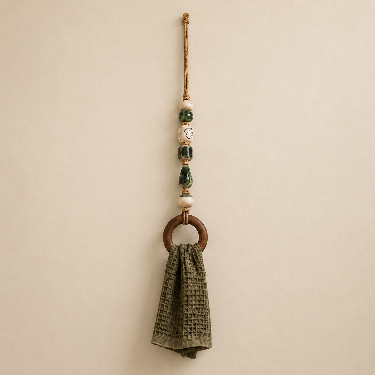 2027 Fellime®Decorative Beaded Towel Hanger with Wooden Ring