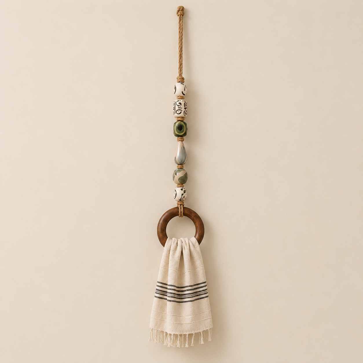 2027 Fellime®Decorative Beaded Towel Hanger with Wooden Ring