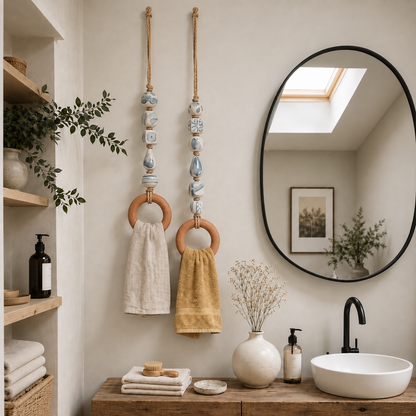 2027 Fellime®Decorative Beaded Towel Hanger with Wooden Ring