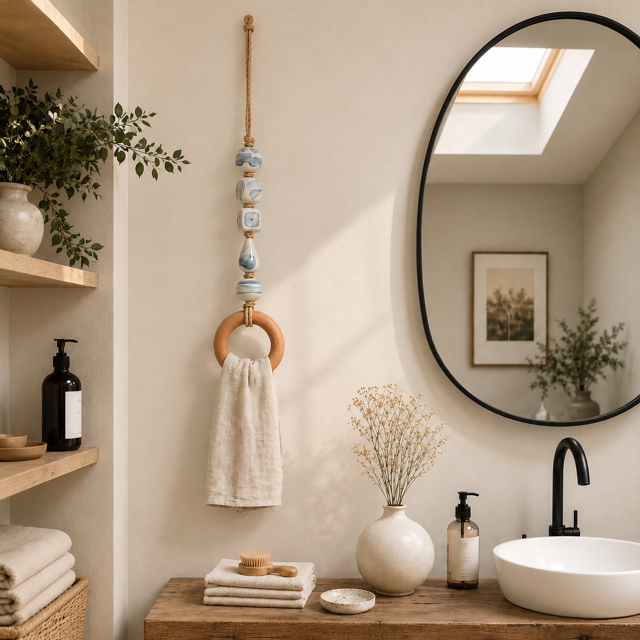2027 Fellime®Decorative Beaded Towel Hanger with Wooden Ring
