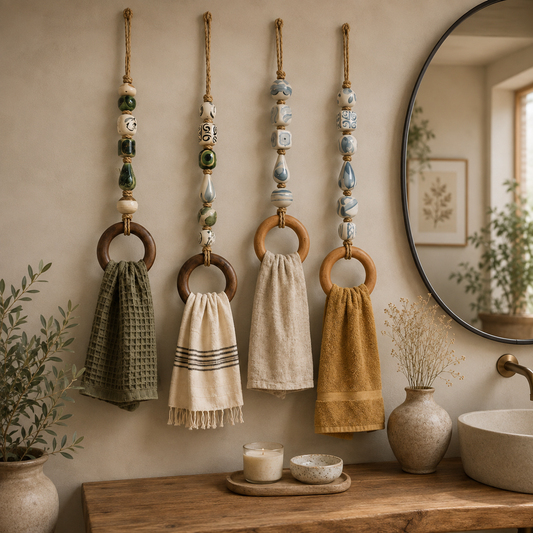 2027 Fellime®Decorative Beaded Towel Hanger with Wooden Ring