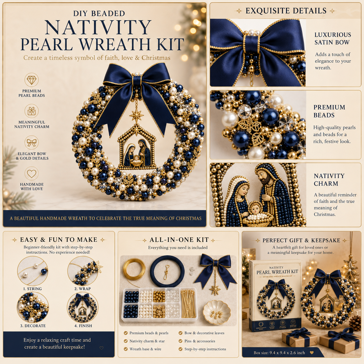 💎🎀DIY Beaded Christmas Wreath Kit – Create Your Own Holiday Door Décor
