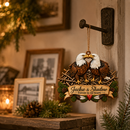 🦅Jackie & Shadow – Bald Eagle Christmas Ornament