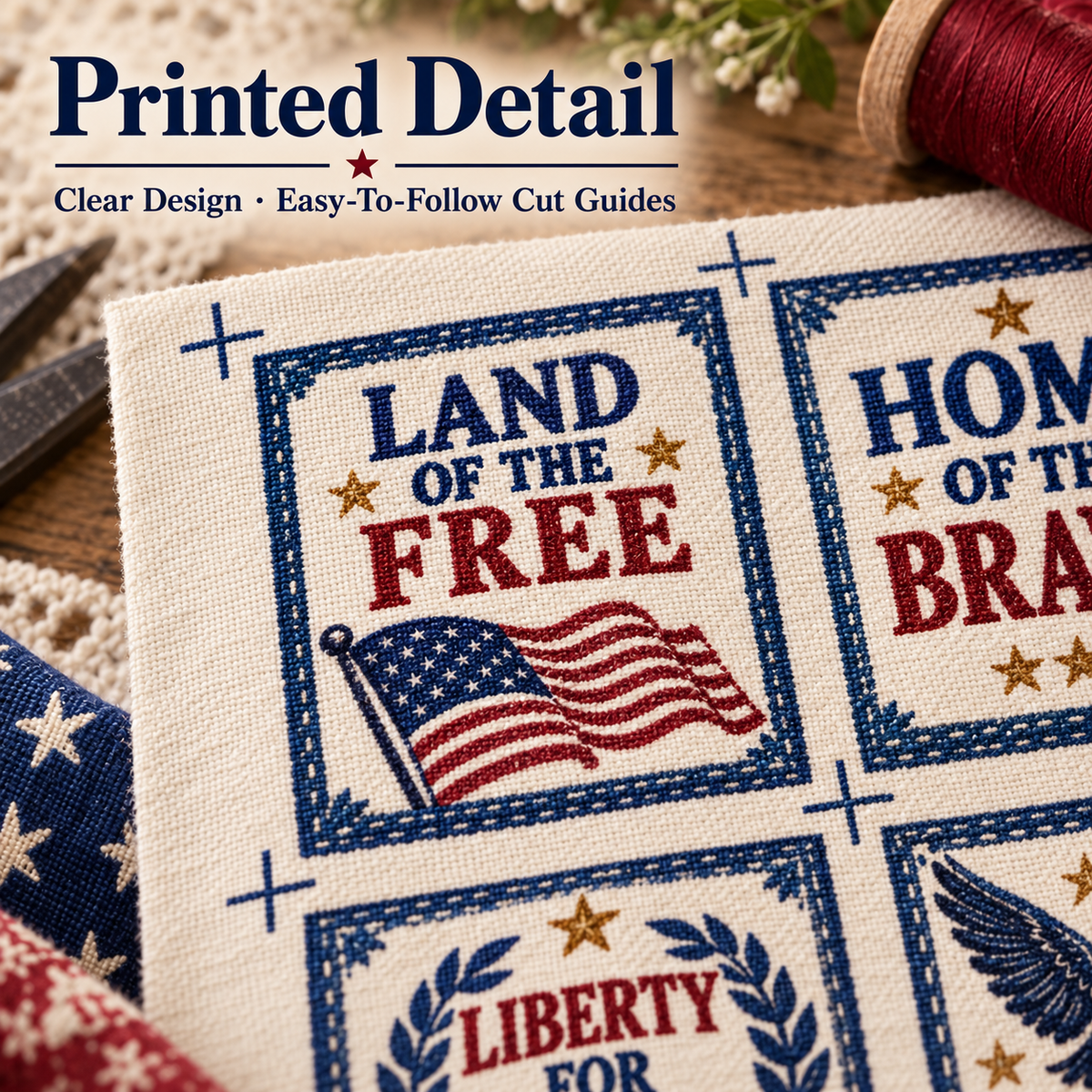 🇺🇸 Patriotic Pocket Prayers Fabric Panel – 30 Inspirational Americana Sewing Squares