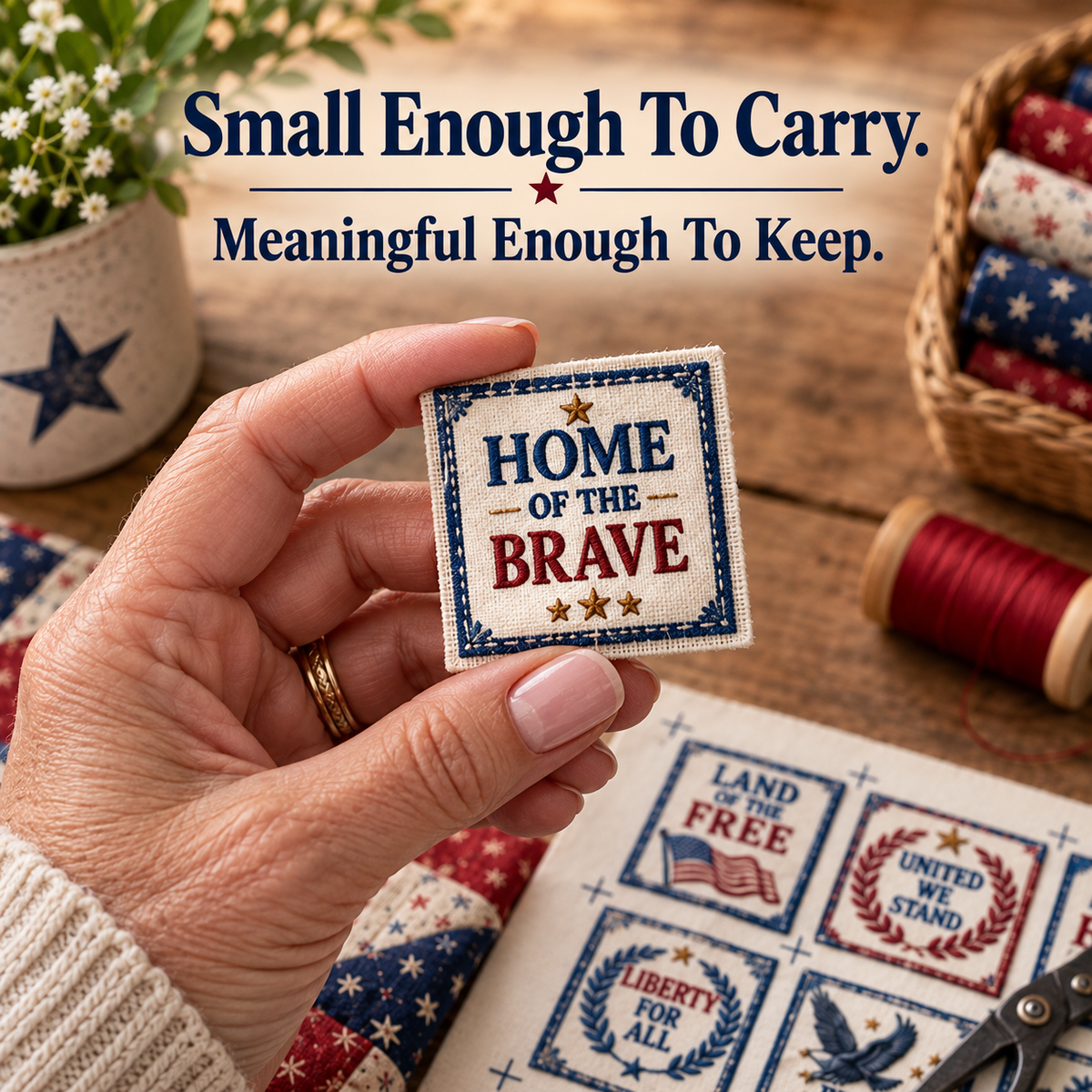 🇺🇸 Patriotic Pocket Prayers Fabric Panel – 30 Inspirational Americana Sewing Squares