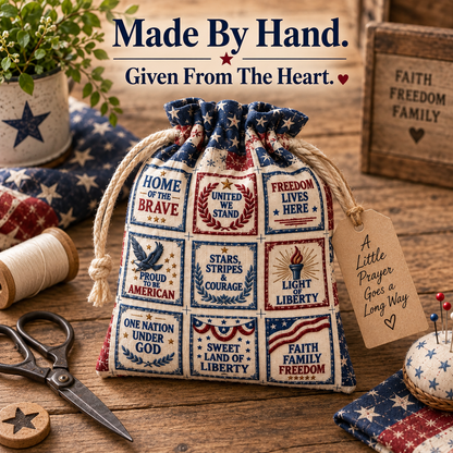 🇺🇸 Patriotic Pocket Prayers Fabric Panel – 30 Inspirational Americana Sewing Squares