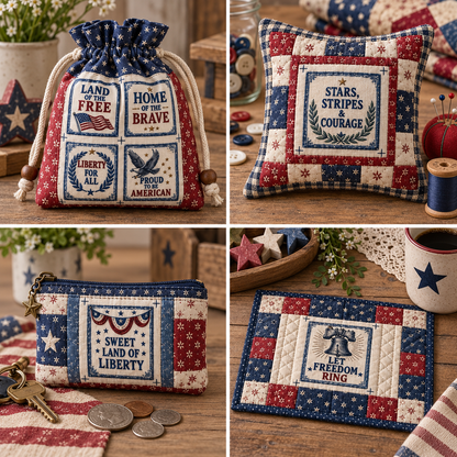 🇺🇸 Patriotic Pocket Prayers Fabric Panel – 30 Inspirational Americana Sewing Squares