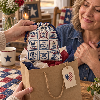 🇺🇸 Patriotic Pocket Prayers Fabric Panel – 30 Inspirational Americana Sewing Squares