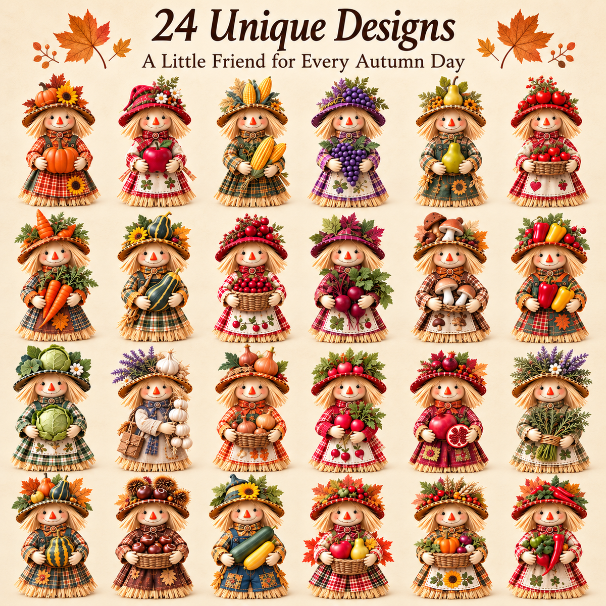 🔥😍Autumn Harvest Little Friends Blind Box – 24 Mini Scarecrow Collectibles for Cozy Fall Days🍂