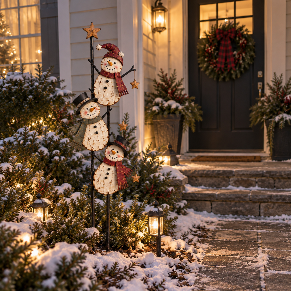 Vintage Climbing Snowman Garden Stake