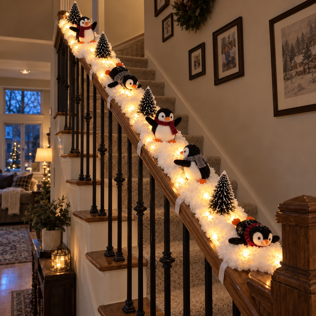 Penguin Christmas Stair Snow Decor