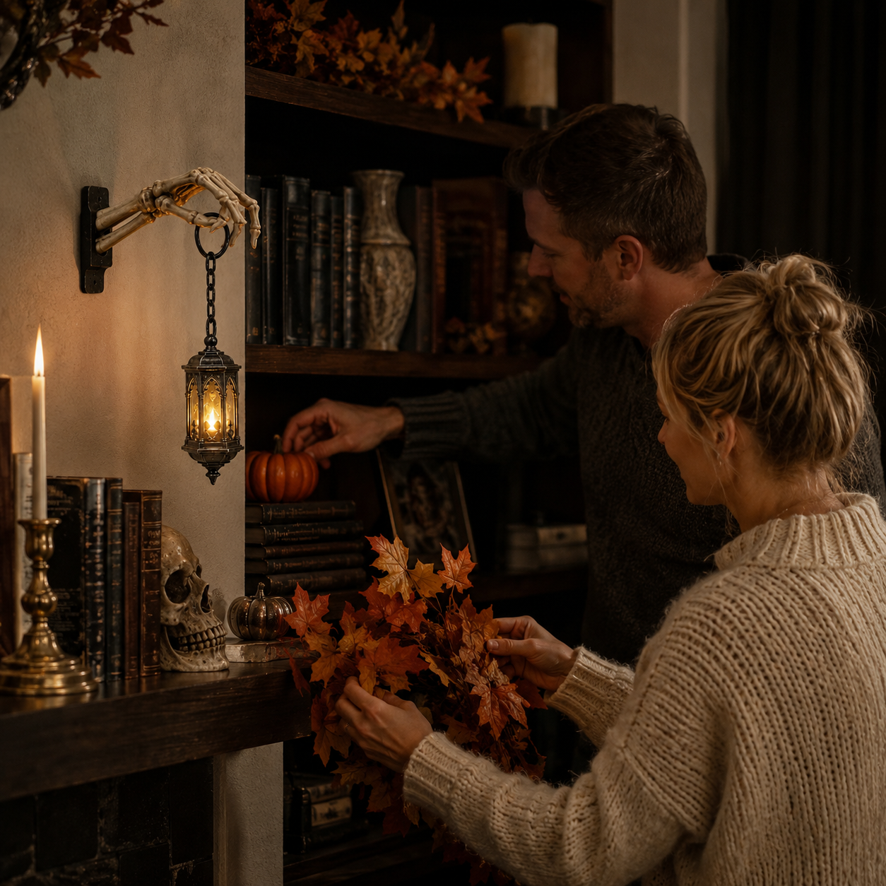 ⏳ Last Day 49% OFF – 💀Skeleton Hand Lantern – Gothic Warm Glow Bookshelf Décor