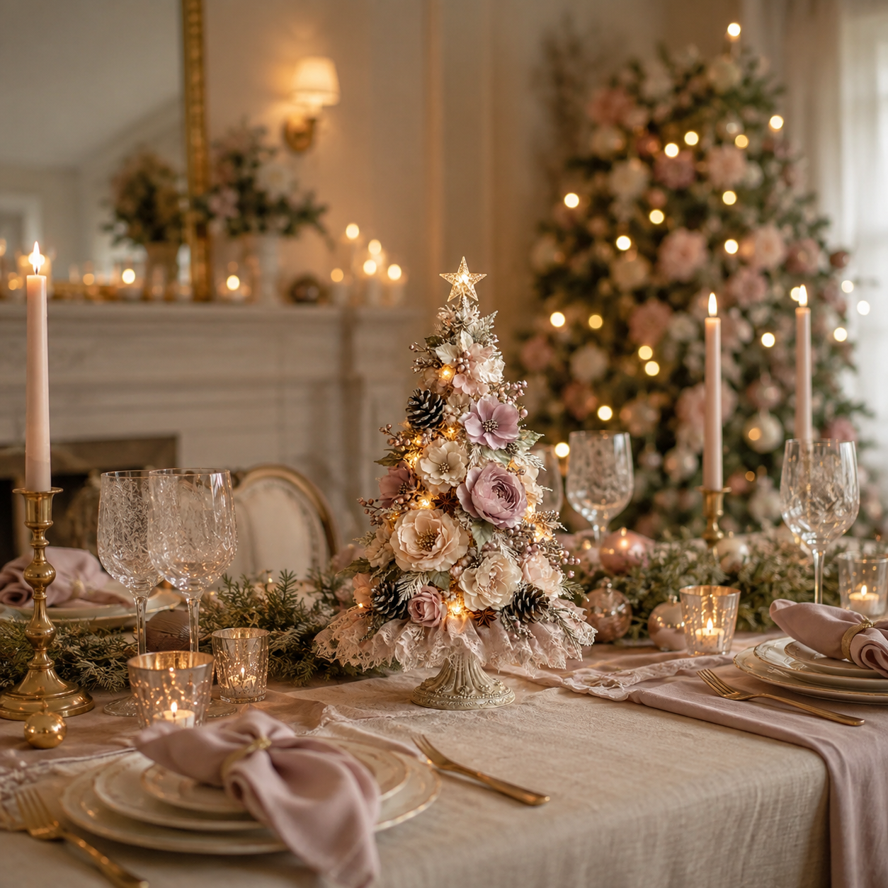 Floral Christmas tree on dining table