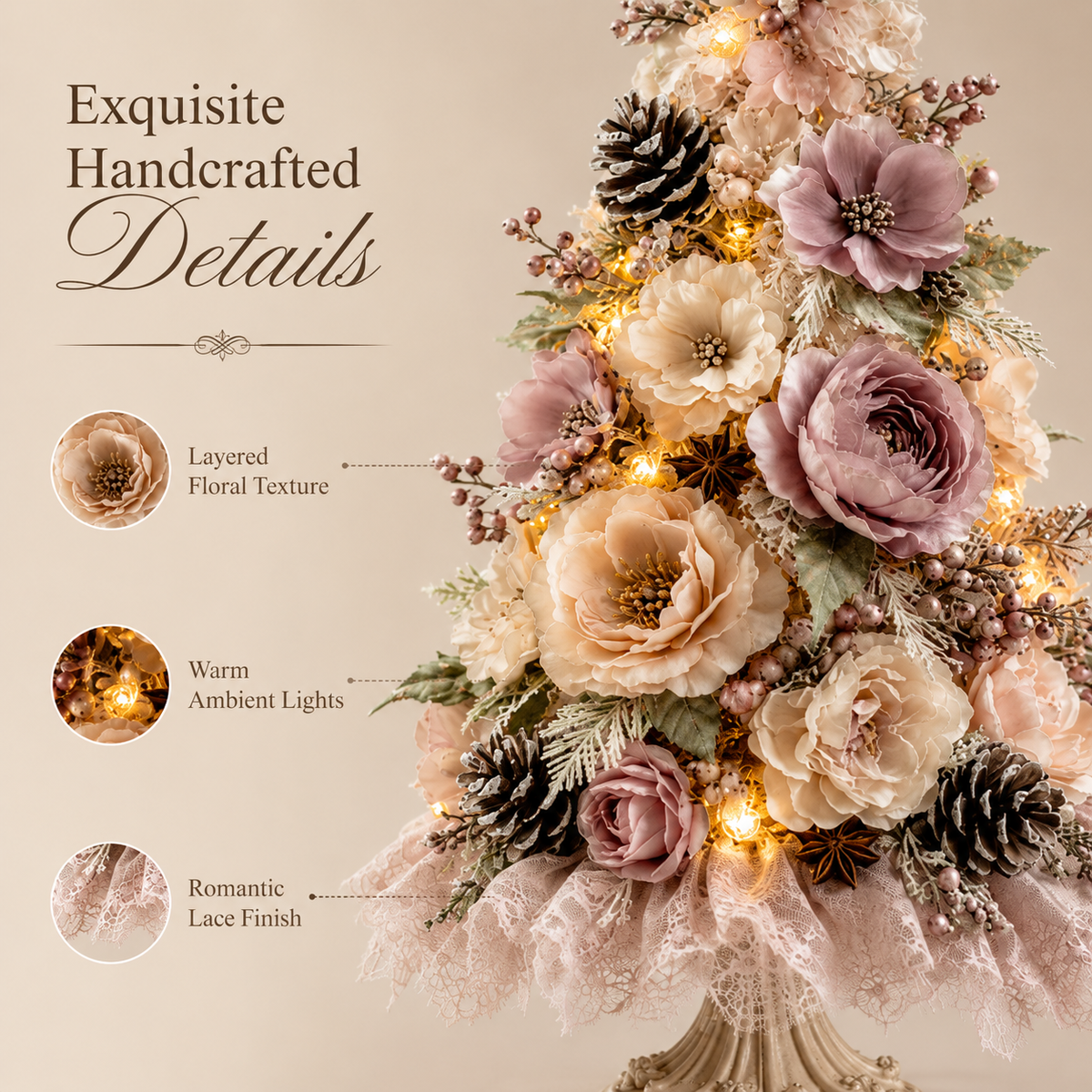 🌸Blush Blossom Illuminated Christmas Tree