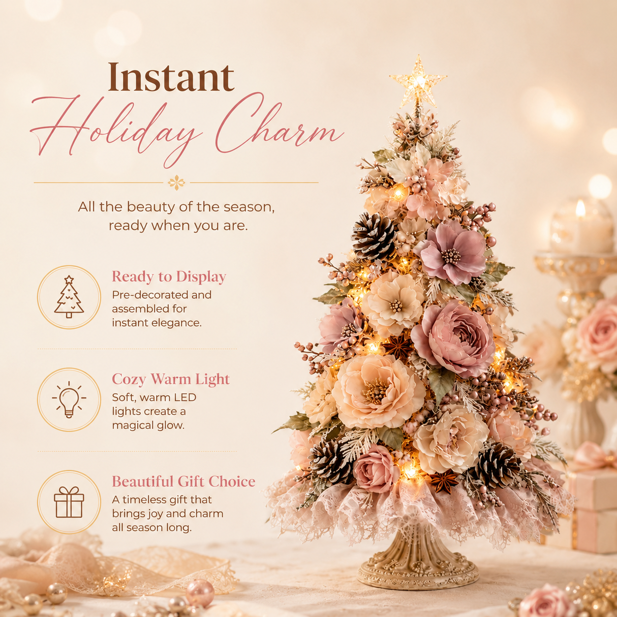 🌸Blush Blossom Illuminated Christmas Tree