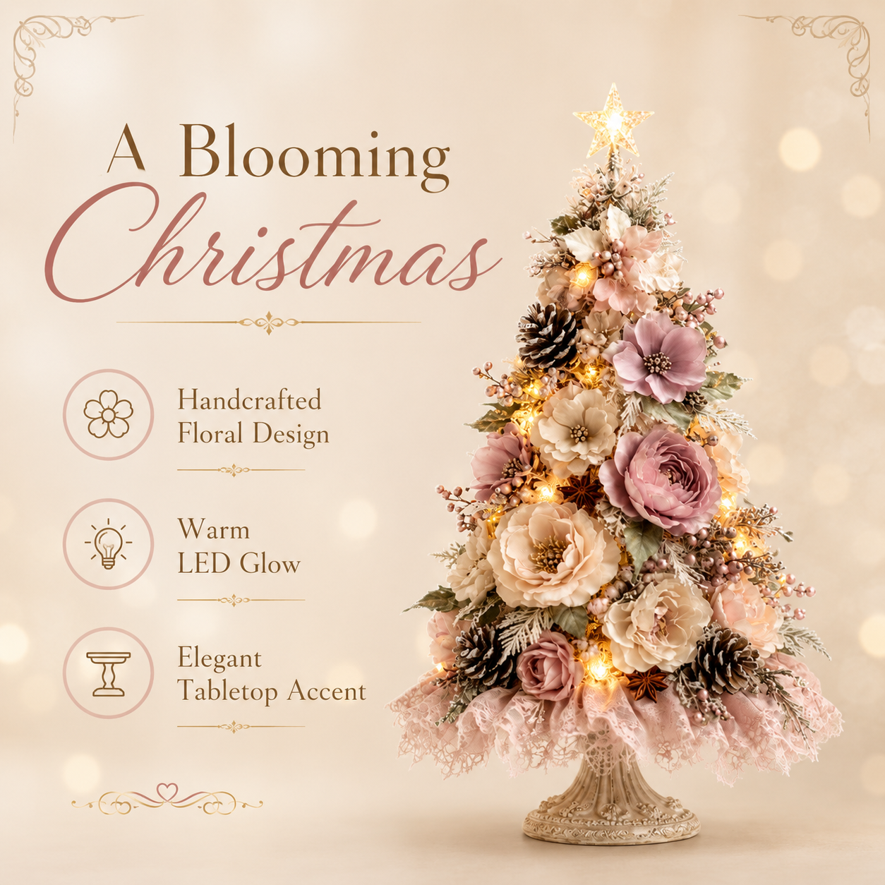 🌸Blush Blossom Illuminated Christmas Tree