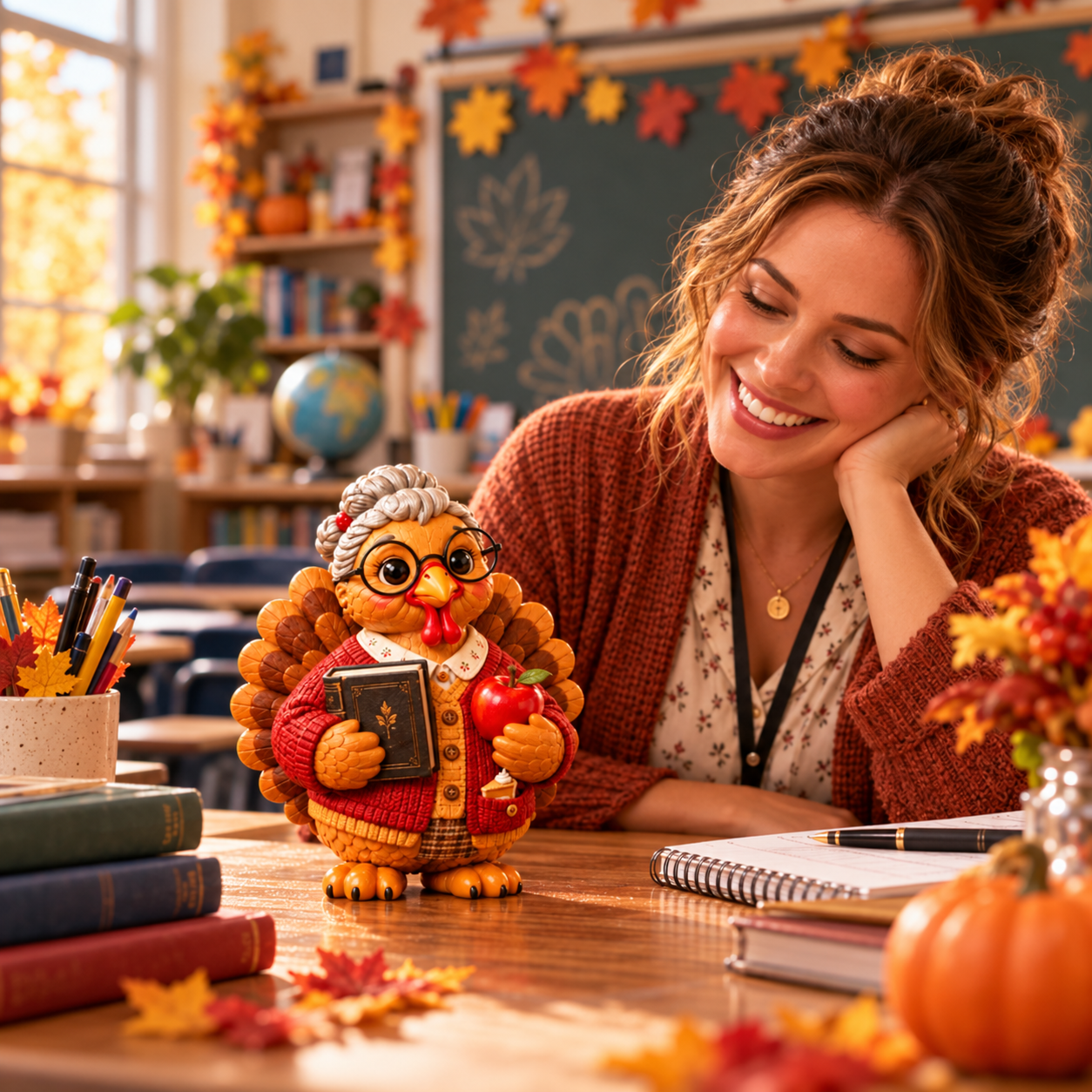 Teacher appreciation turkey in a classroom