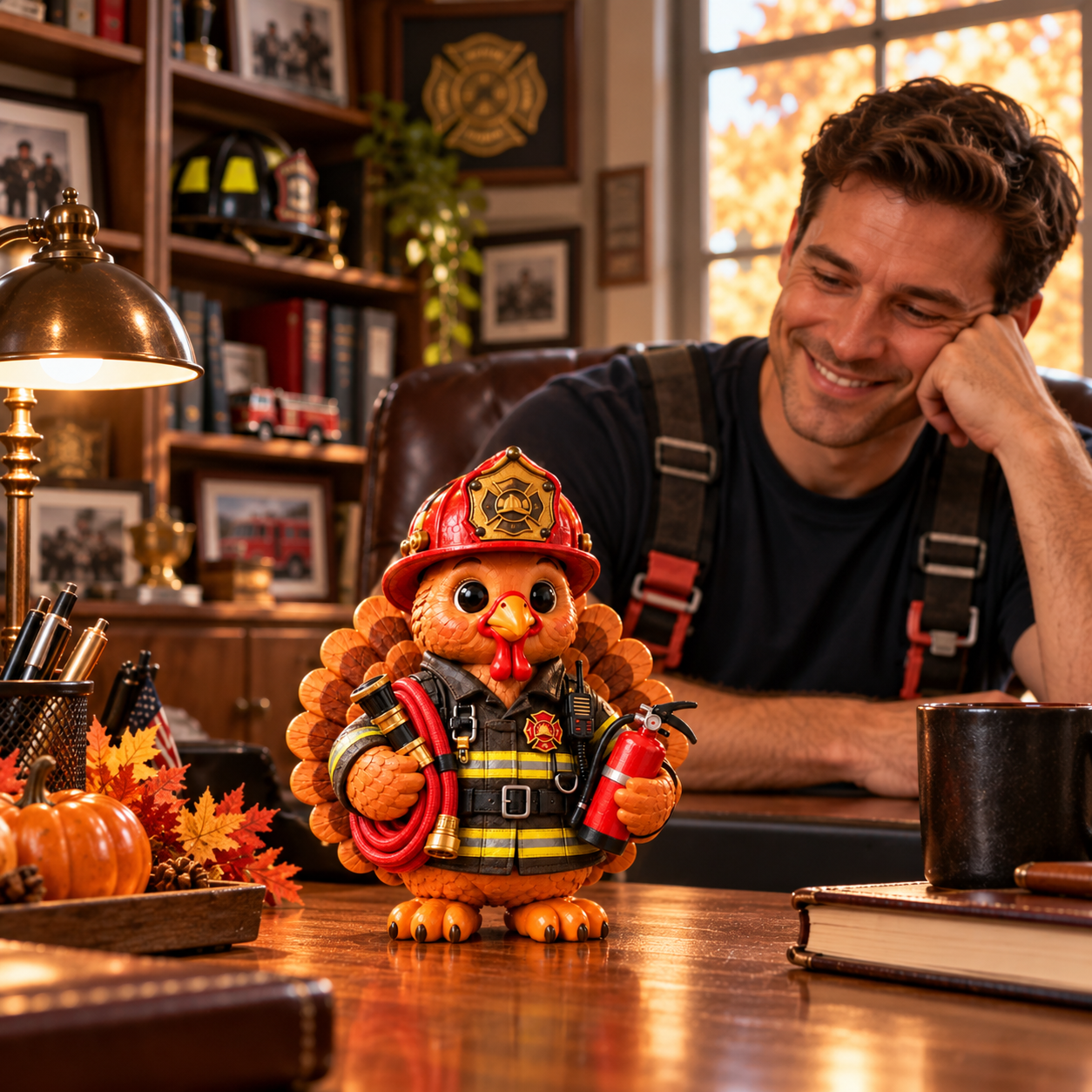 Firefighter appreciation turkey in a fire station office