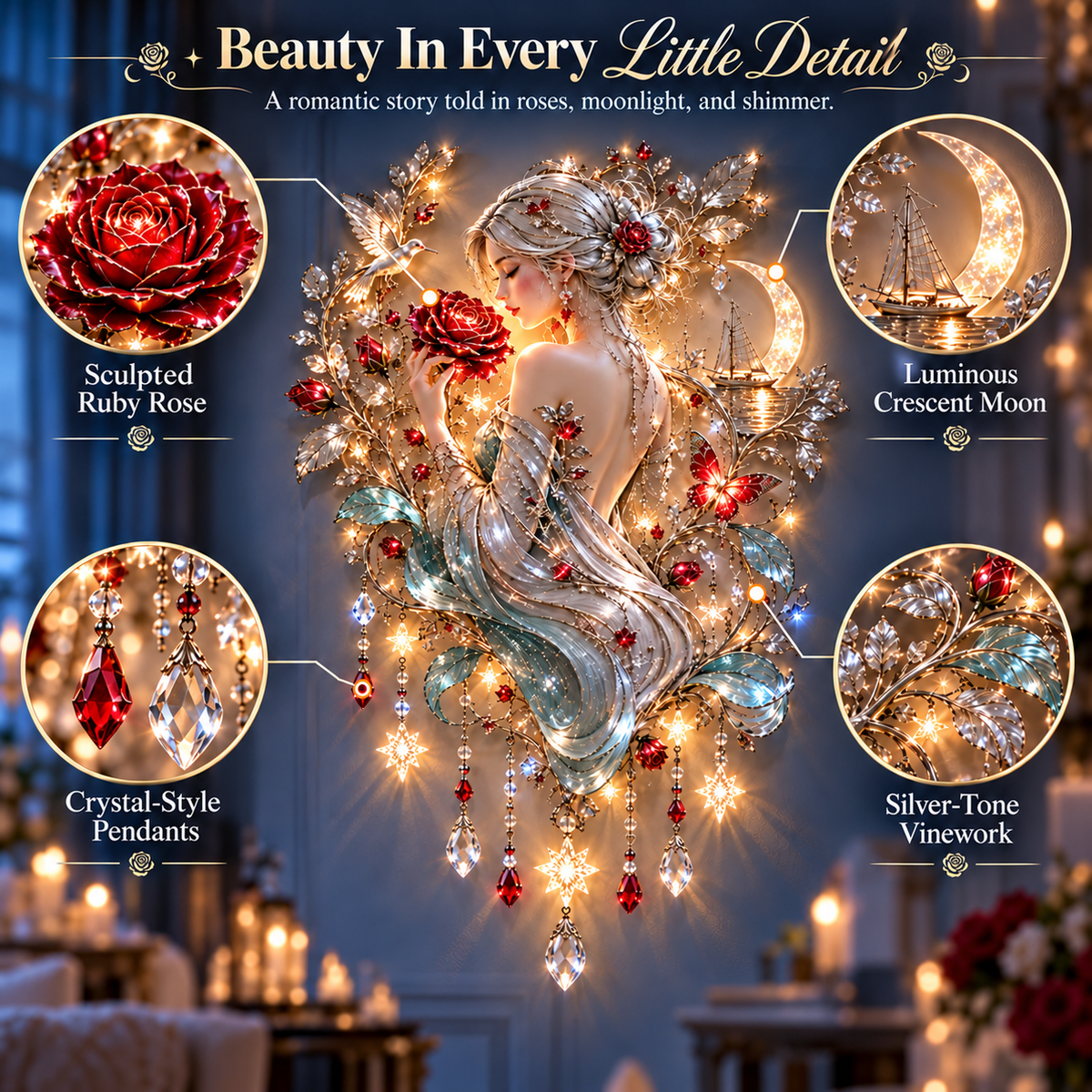 🌙 Moonlit Rose Goddess Starfall Wall Light