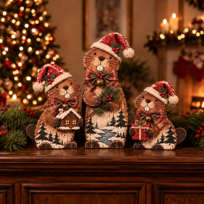 🔥Woodland Christmas Beaver Trio – A Little Family, A Cozy Christmas
