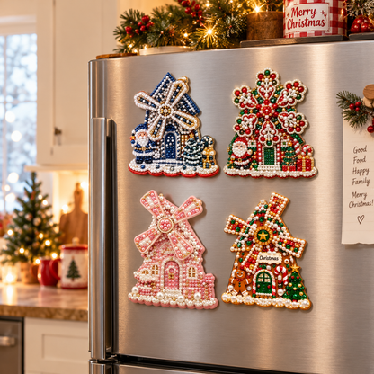 🔥DIY Pearl Art Christmas Windmill Fridge Magnet🌲