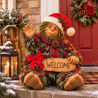 🎄Bigfoot Says Hello!™ – Christmas Evergreen Porch Welcome Decor