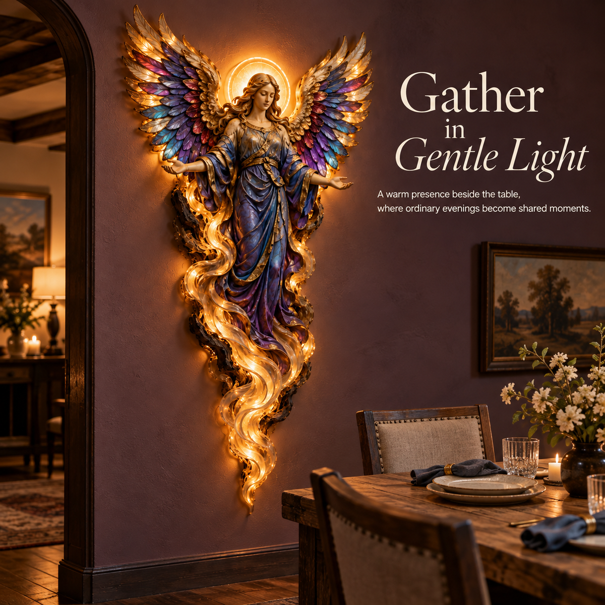 🕊️ Wings of Grace – Illuminated Angel Wall Art ✨