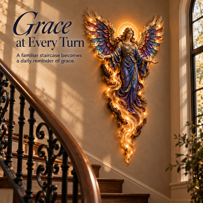 🕊️ Wings of Grace – Illuminated Angel Wall Art ✨
