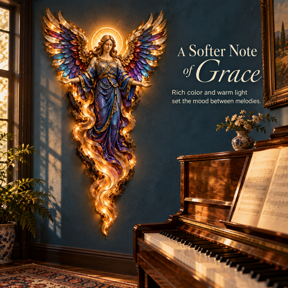 🕊️ Wings of Grace – Illuminated Angel Wall Art ✨
