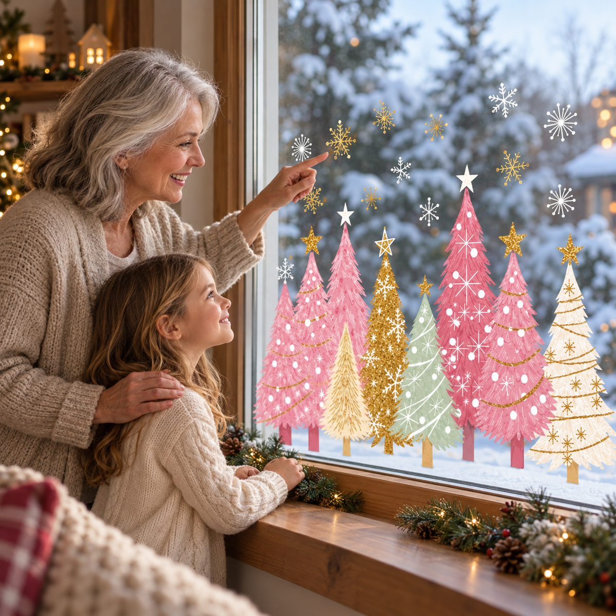 🔥😍Holiday Cheer Window Clings✨3-Piece Reusable Christmas Decor Set