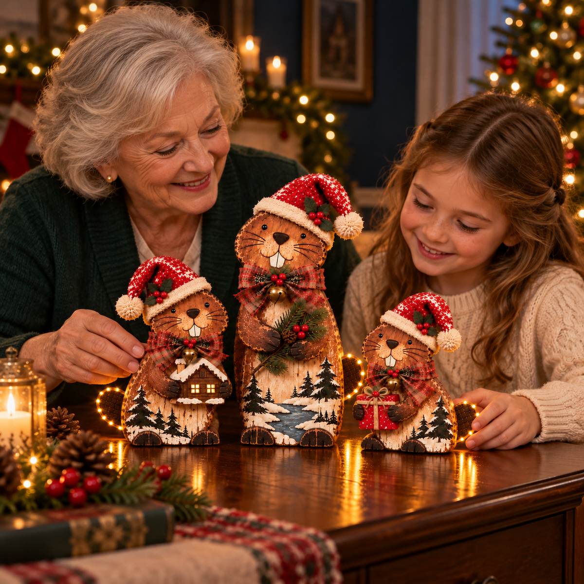 🔥Woodland Christmas Beaver Trio – A Little Family, A Cozy Christmas