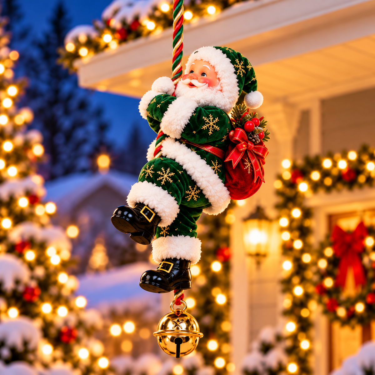 🎅🎄Santa’s Merry Little Climb – Festive Rope Christmas Decor with Gift Sack & Bell✨