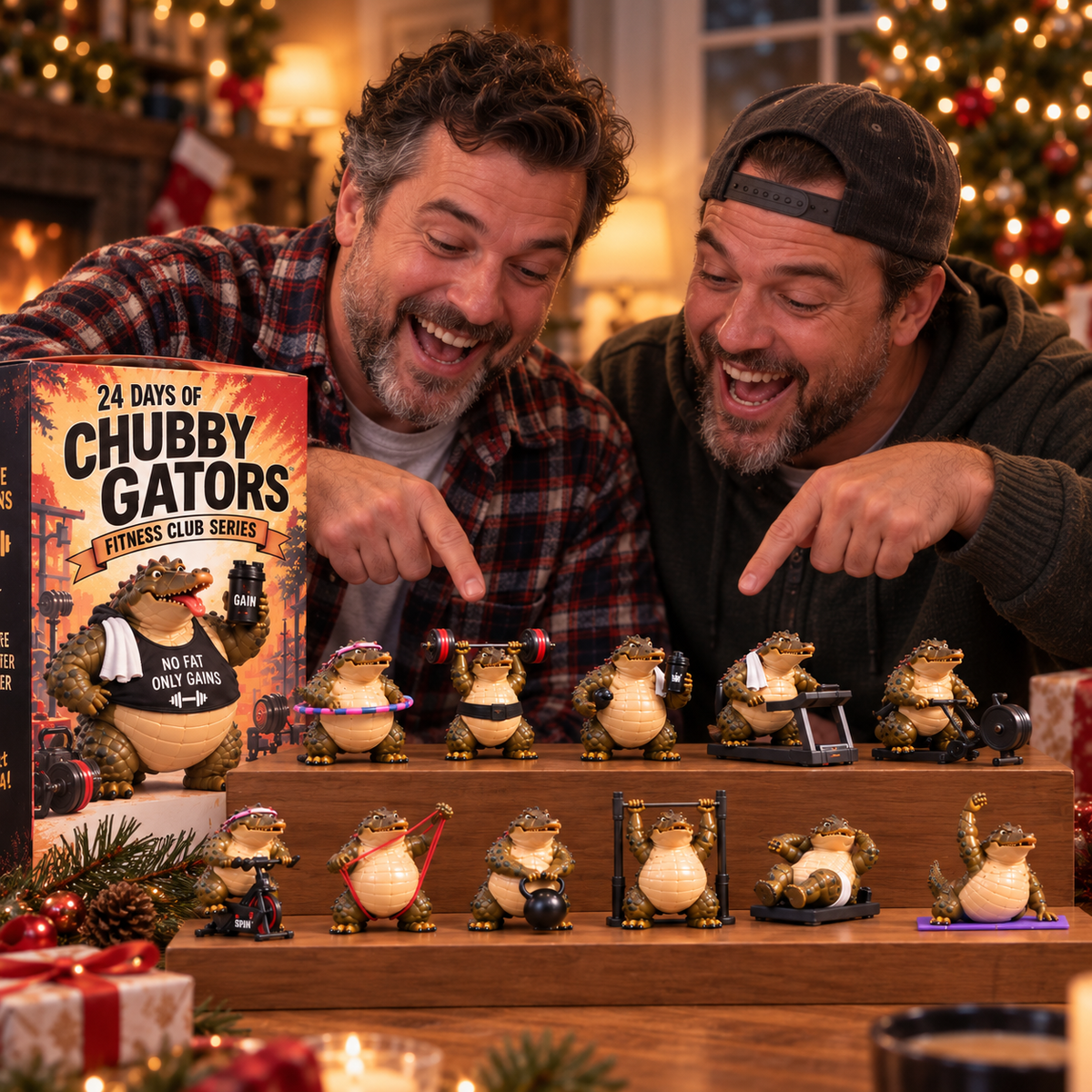 People enjoying Chubby Gator Fitness Club figurines