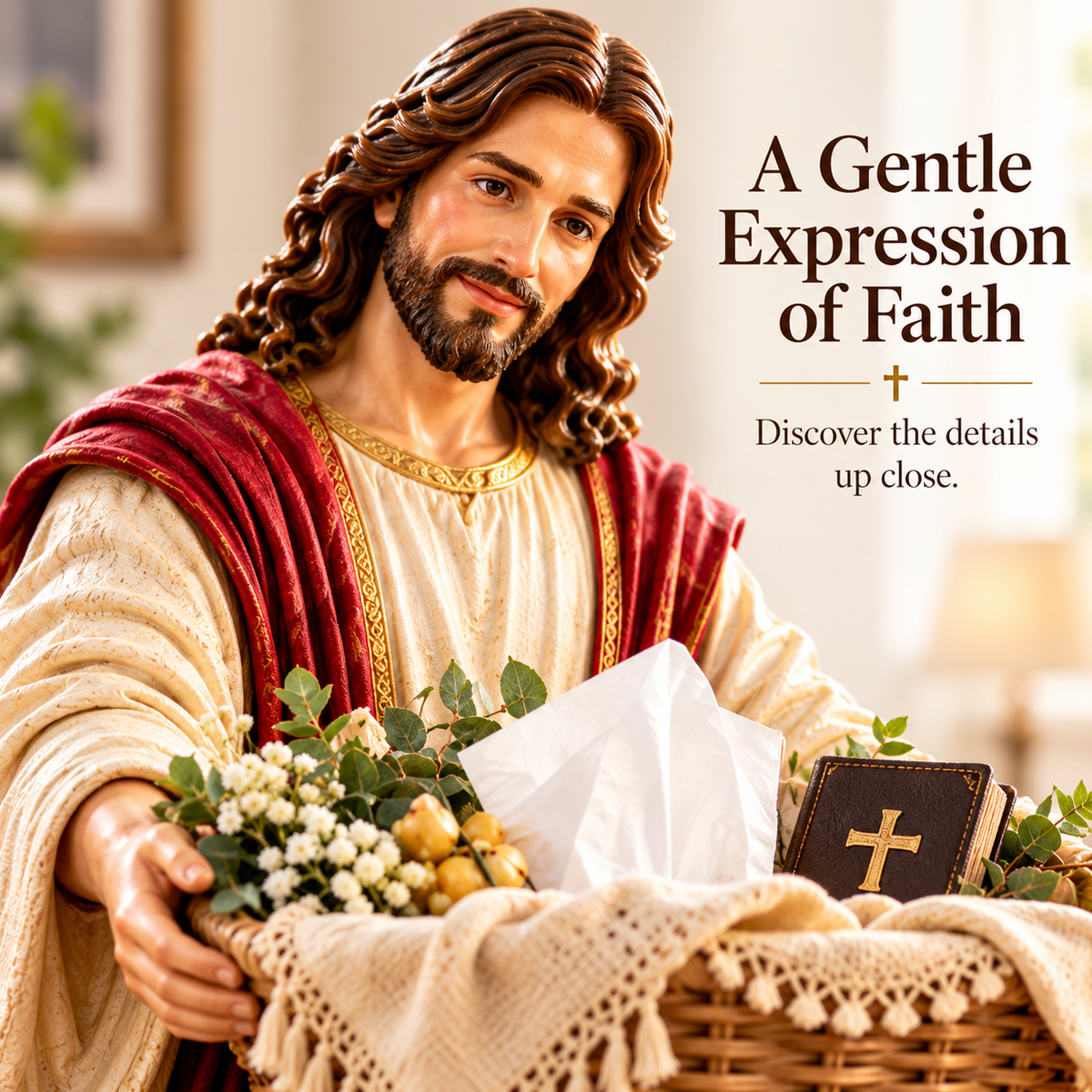 🔥✝️Jesus Figurine with Decorative Basket – Faith & Comfort