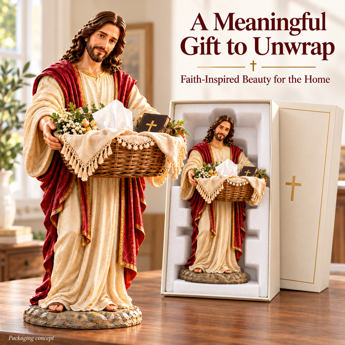 🔥✝️Jesus Figurine with Decorative Basket – Faith & Comfort
