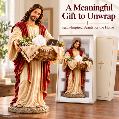 🔥✝️Jesus Figurine with Decorative Basket – Faith & Comfort