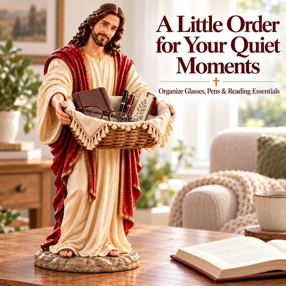 🔥✝️Jesus Figurine with Decorative Basket – Faith & Comfort