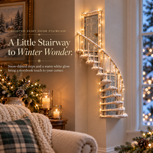 Lighted Winter Fairy Door Staircase Wall Decor