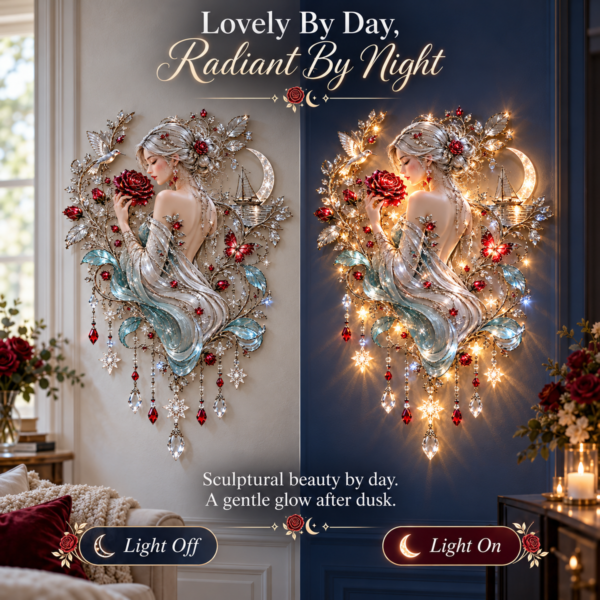 🌙 Moonlit Rose Goddess Starfall Wall Light